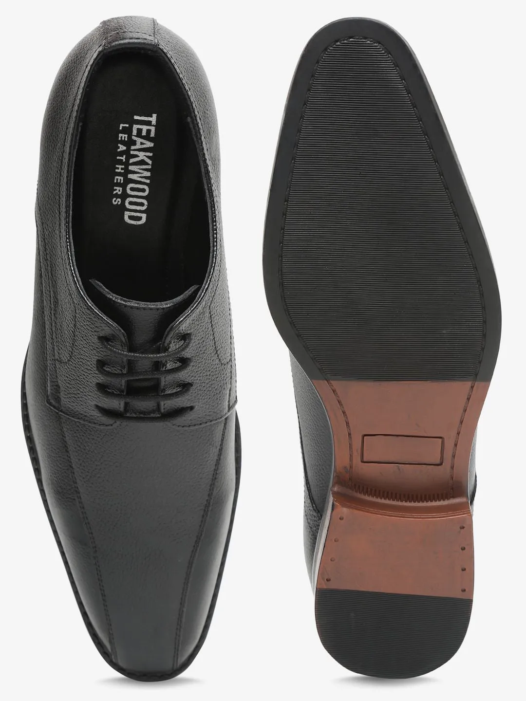 Men Black Solid Genuine Leather Formal Derbys