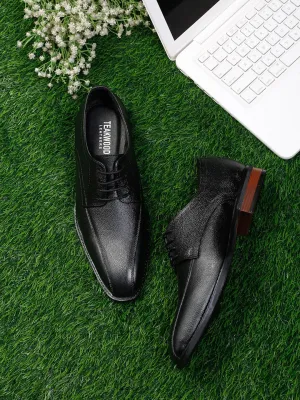 Men Black Solid Genuine Leather Formal Derbys