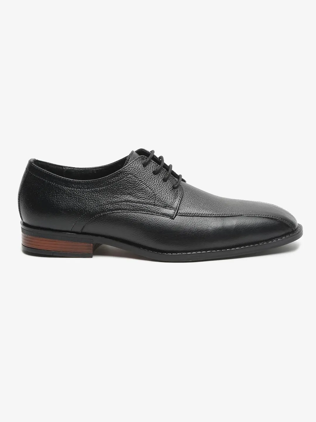 Men Black Solid Genuine Leather Formal Derbys