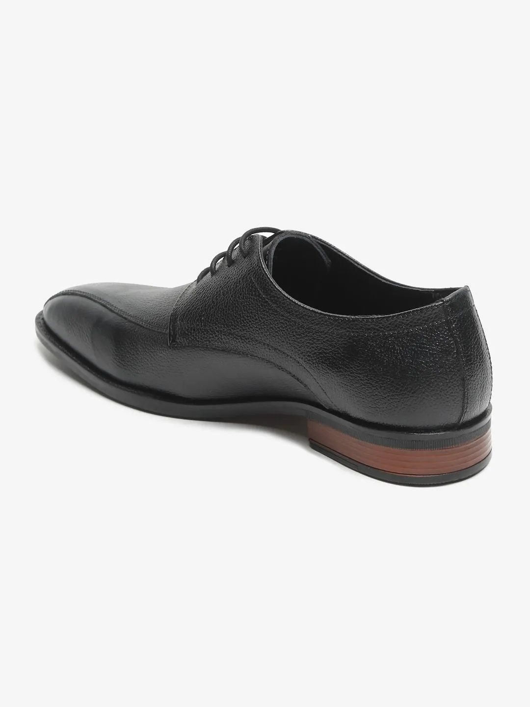 Men Black Solid Genuine Leather Formal Derbys