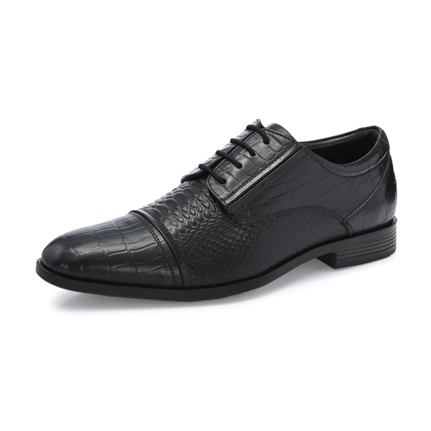 Men Premium Leather Black Lace-Up Formal Derby Shoes (Origo-60)