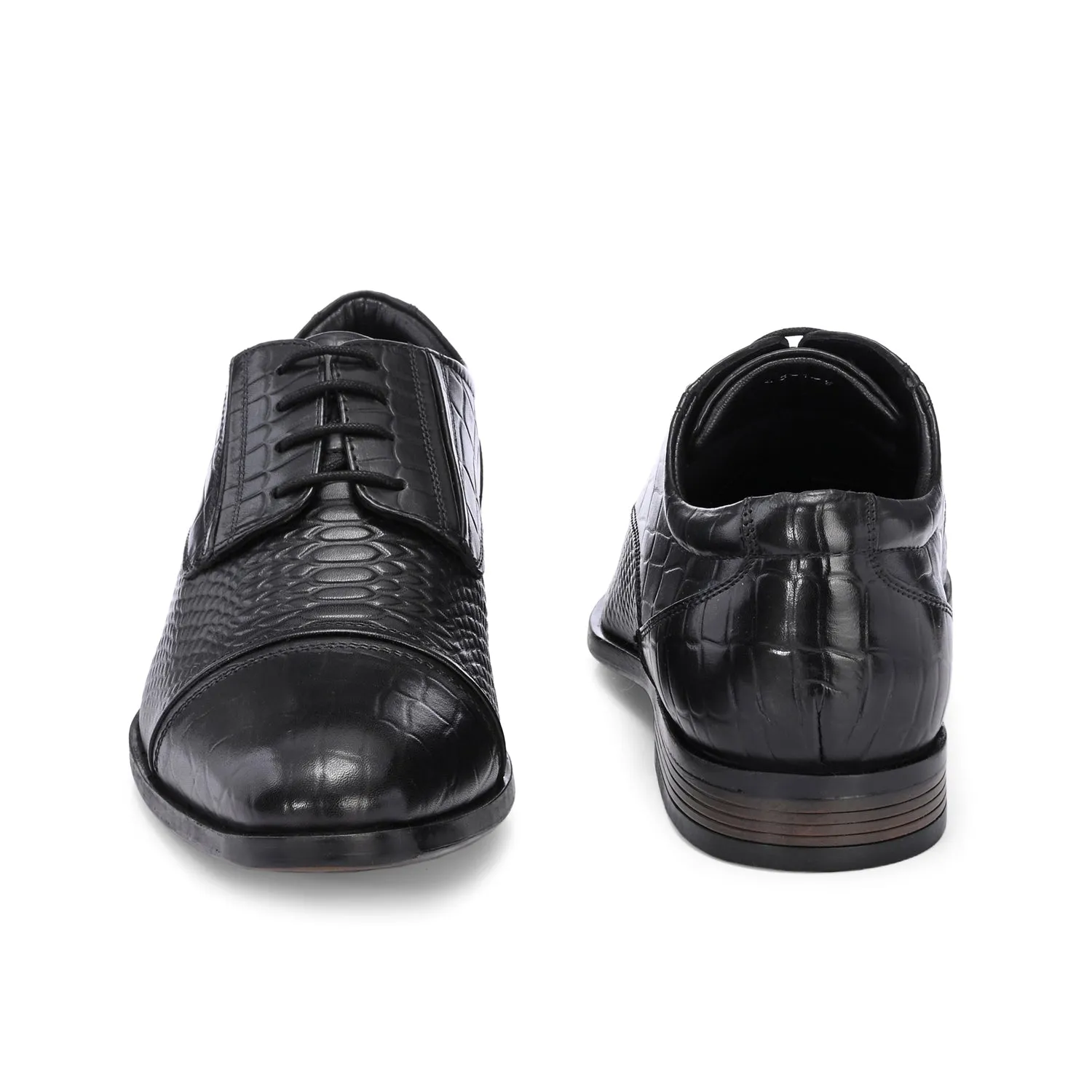 Men Premium Leather Black Lace-Up Formal Derby Shoes (Origo-60)