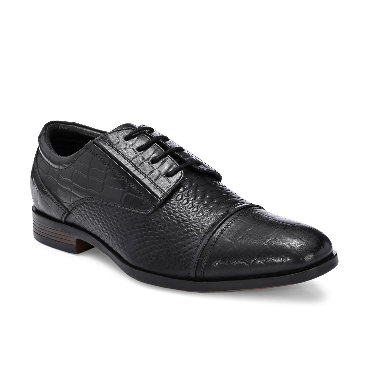 Men Premium Leather Black Lace-Up Formal Derby Shoes (Origo-60)