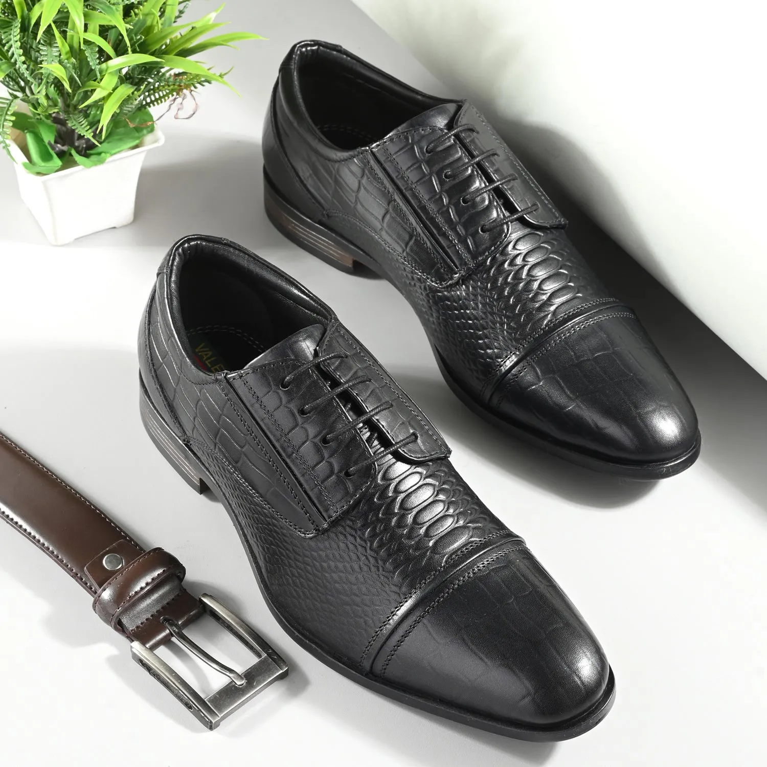 Men Premium Leather Black Lace-Up Formal Derby Shoes (Origo-60)