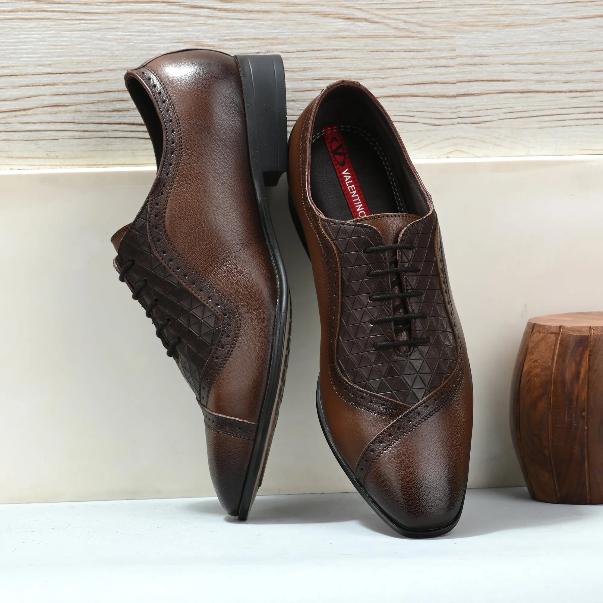 Men Premium Leather Brown Lace-Up Formal Derby Shoes (V-Paris-60)