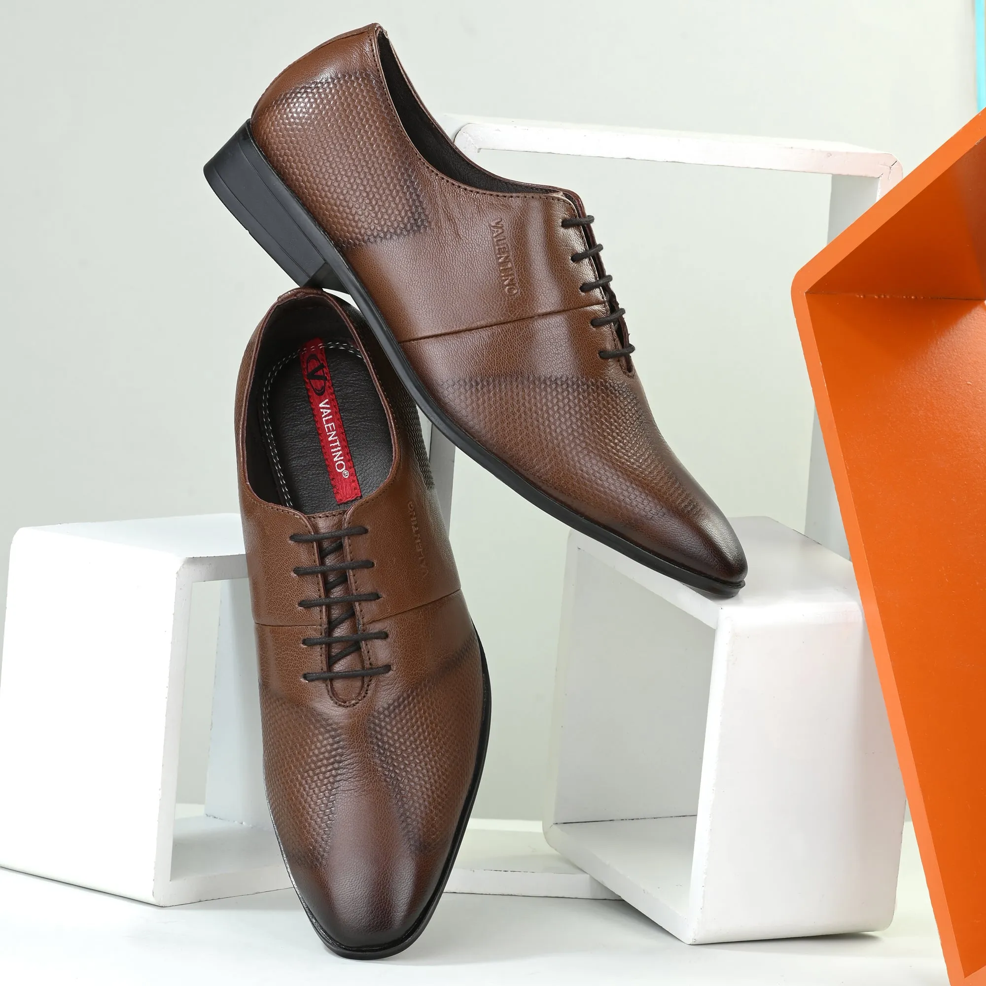 Men Premium Leather Mocca Lace-Up Formal Derby Shoes (V-Paris-55)