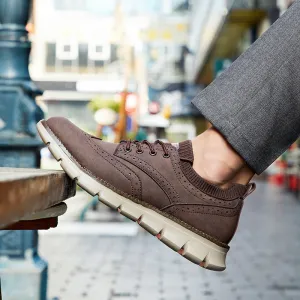 Mens Lace-up Wing-tip Brogue Oxfords - Breathable, Lightweight, Geometric Patterned, EVA Insole, PU Upper, Round Toe, Business Style - Perfect for Wedding, Office, Fall, Spring, Winter