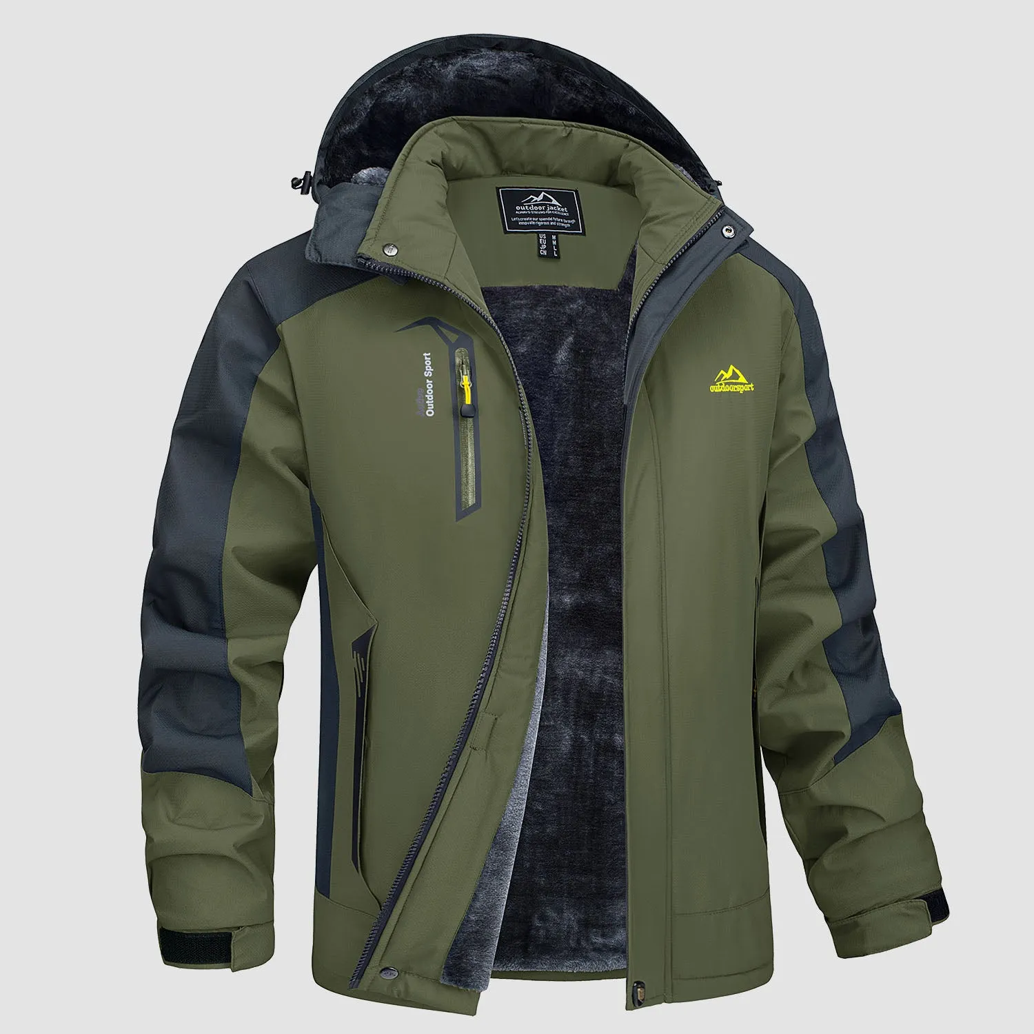 Men's Water Resistant Ski Jacket - Fleece Lined Parka with Pockets