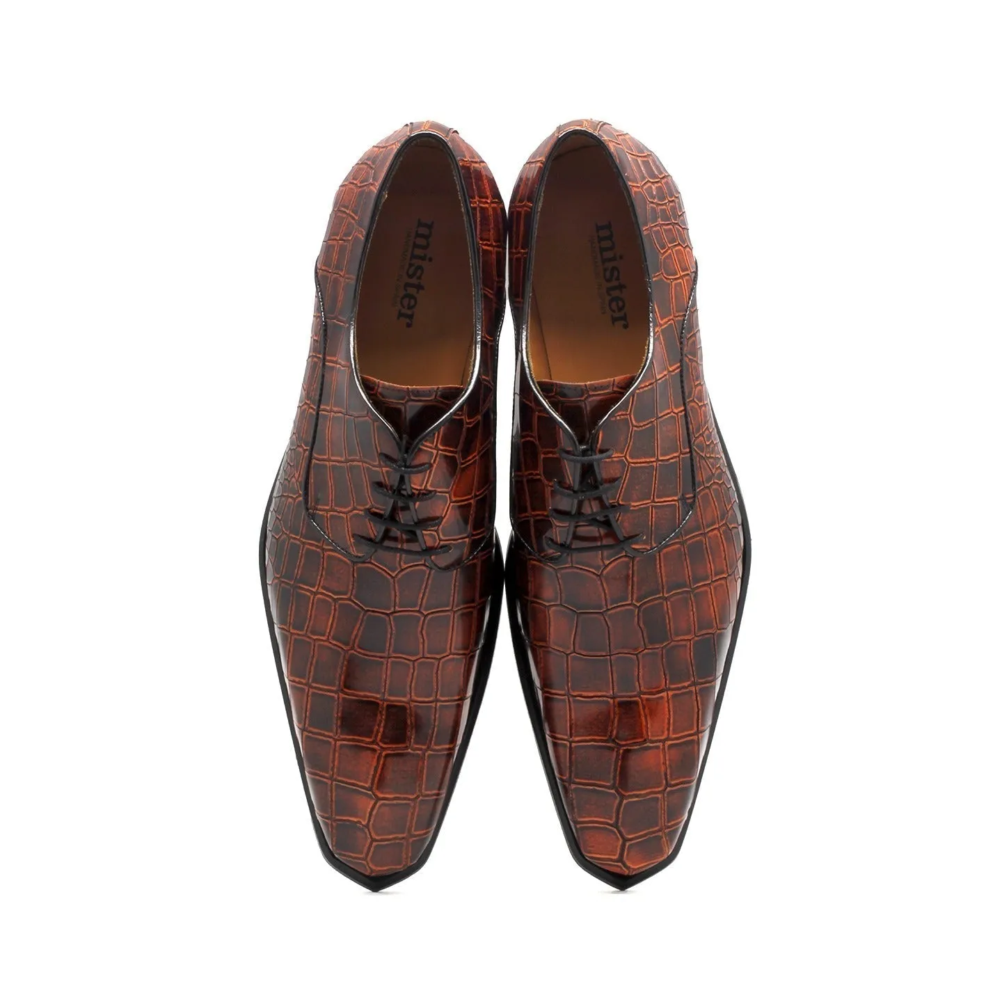 Mister Camos 39125 Men's Shoes Red Crocodile Print Leather Derby Oxfords (MIS1125)
