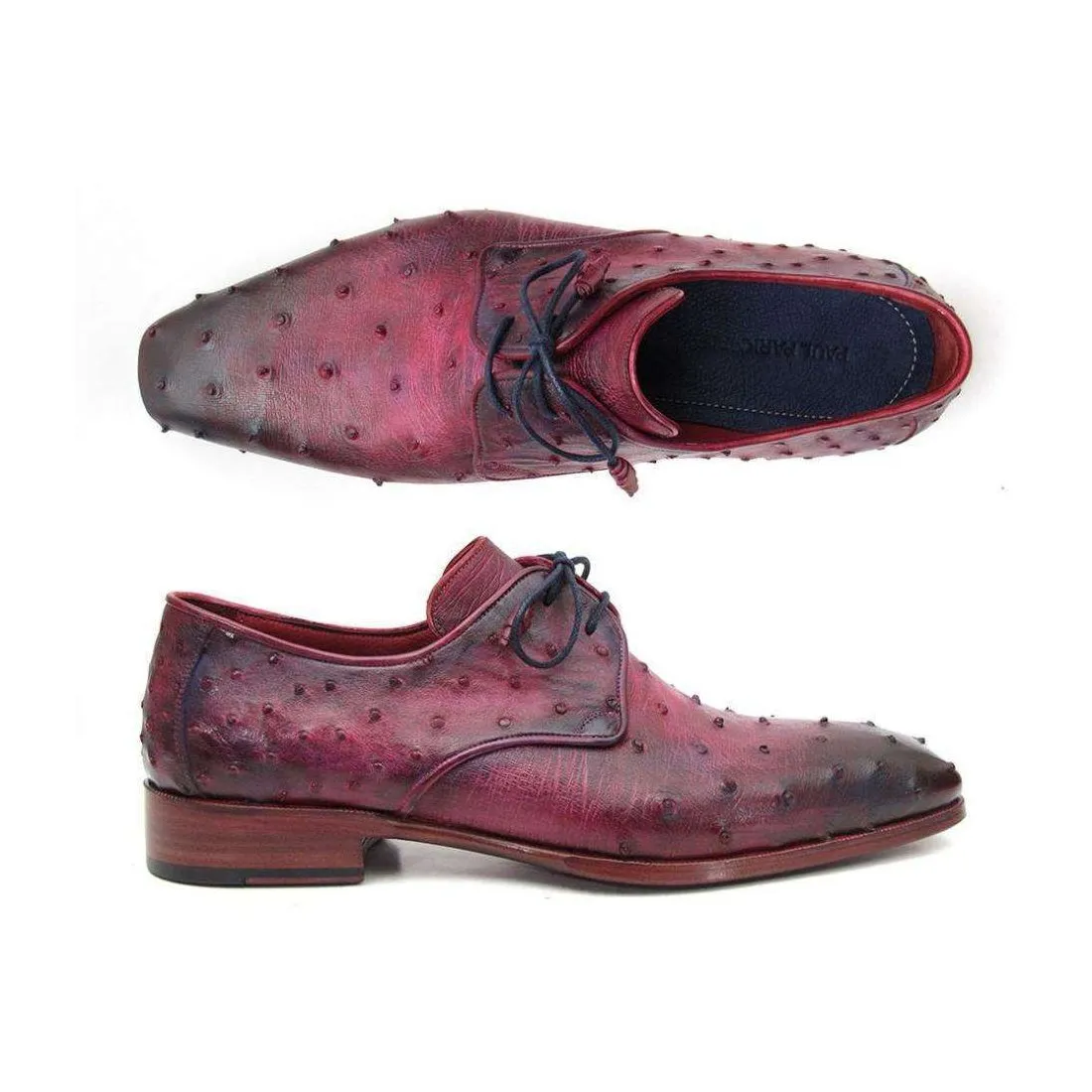 Paul Parkman Handmade Designer Shoes Men's Handmade Designer Shoes Genuine Ostrich Derby Pink Lilac Oxfords (PM5205)