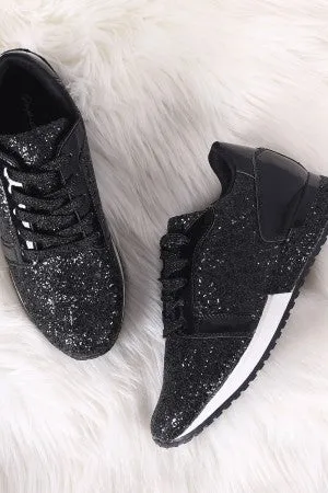 Qupid Low Top Glitter Encrusted Lace Up Sneaker