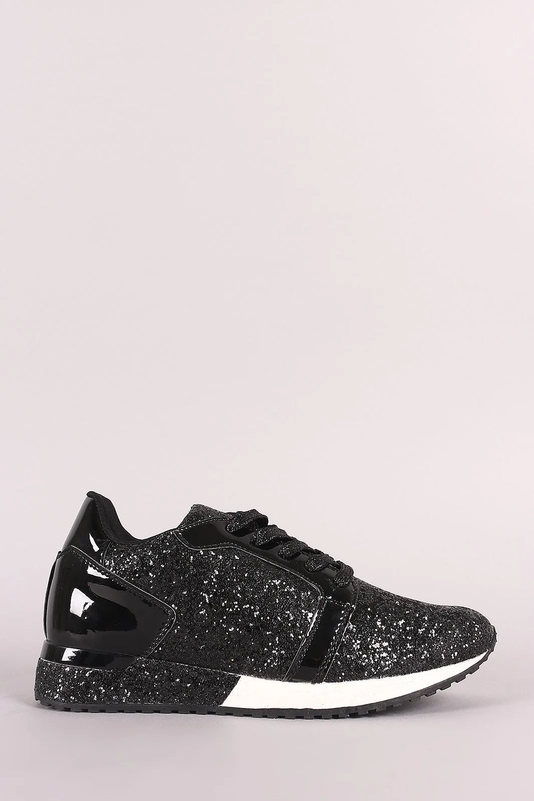 Qupid Low Top Glitter Encrusted Lace Up Sneaker