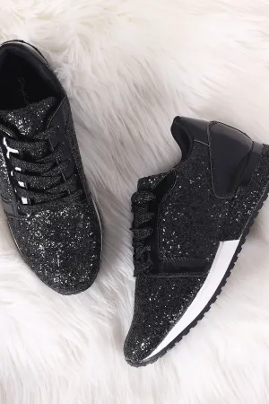 Qupid Low Top Glitter Encrusted Lace Up Sneaker
