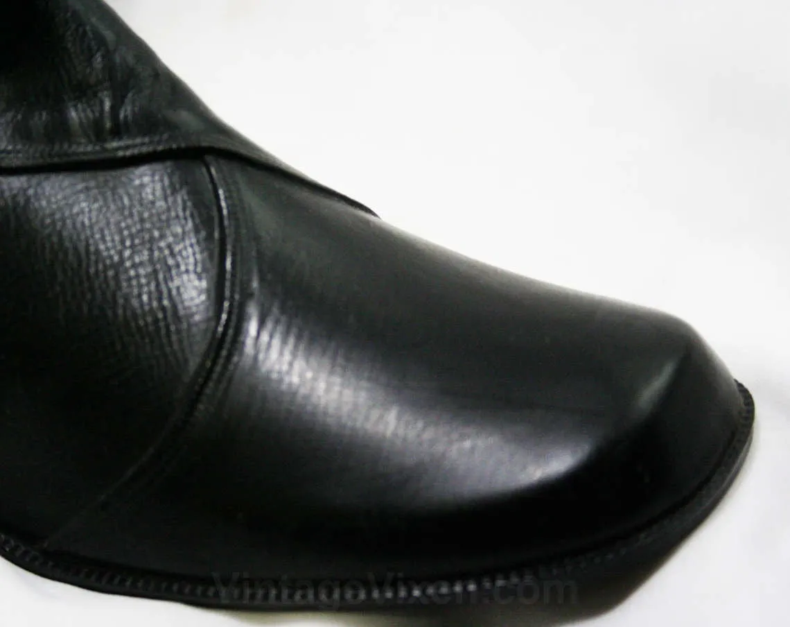 Size 10 Black Boots - Authentic Early 1960s Deadstock - Waterproof Vinyl - Fleece Lined - 60s - Faux Buckle - Rain Dears - Winter - 43246