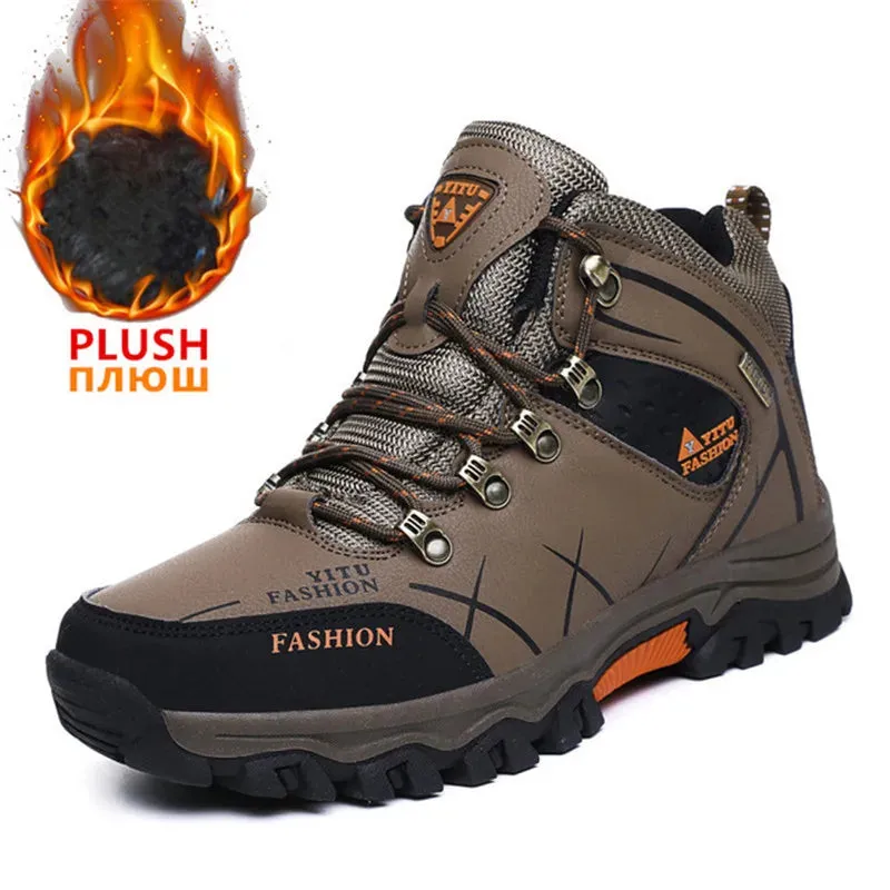 Waterproof Leather Lace-Up Snow Boots for Men with Super Warm Fleeces