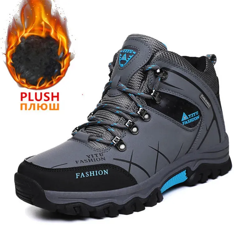 Waterproof Leather Lace-Up Snow Boots for Men with Super Warm Fleeces