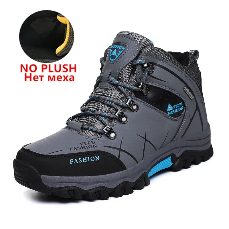Waterproof Leather Lace-Up Snow Boots for Men with Super Warm Fleeces