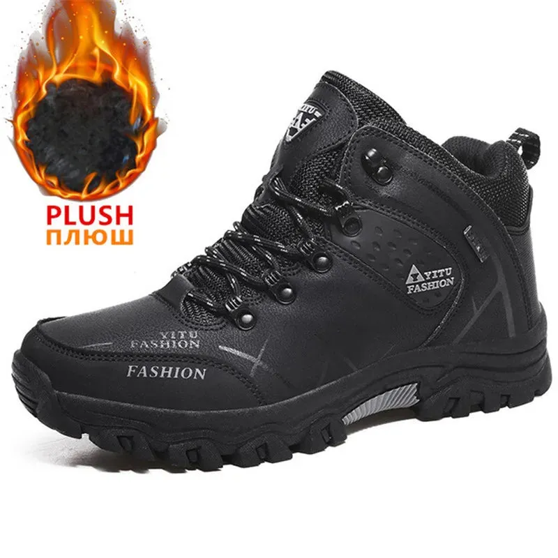 Waterproof Leather Lace-Up Snow Boots for Men with Super Warm Fleeces