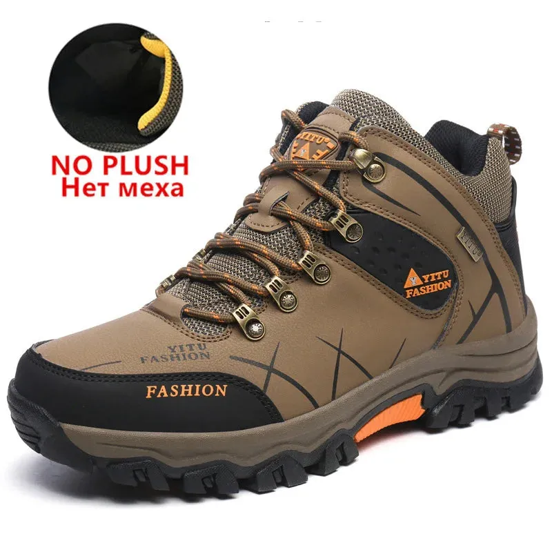 Waterproof Leather Lace-Up Snow Boots for Men with Super Warm Fleeces