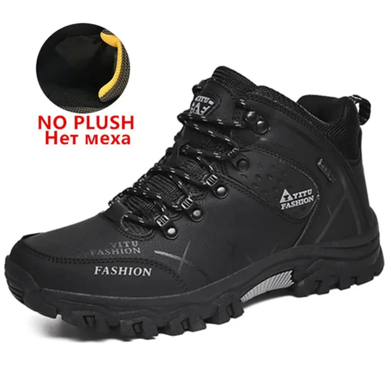 Waterproof Leather Lace-Up Snow Boots for Men with Super Warm Fleeces