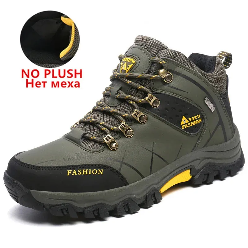 Waterproof Leather Lace-Up Snow Boots for Men with Super Warm Fleeces