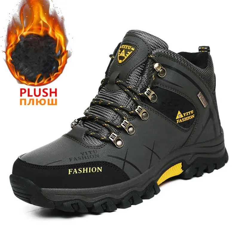 Waterproof Leather Lace-Up Snow Boots for Men with Super Warm Fleeces