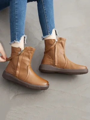 Women Casual Genuine Leather Spliced Flat Ankle Boots