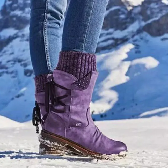 Women's mid-calf snow boots | sweater cuff winter warm boots