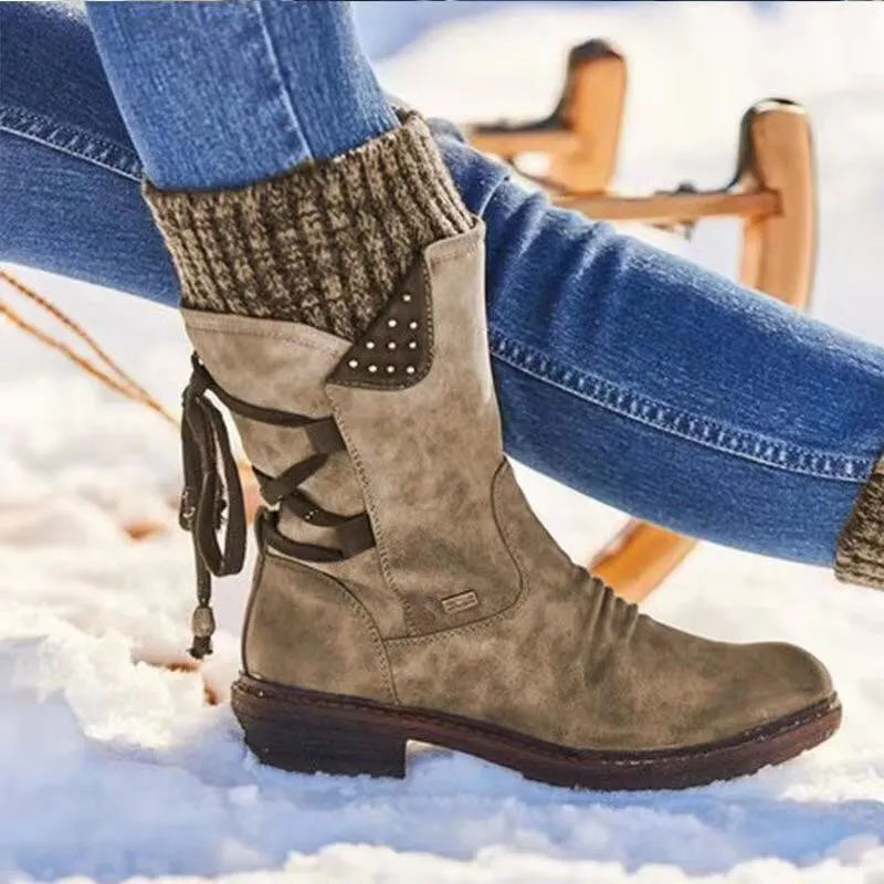 Women's mid-calf snow boots | sweater cuff winter warm boots