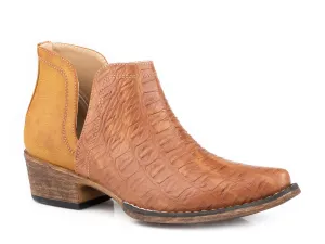 WOMENS SNIP TOE CAIMAN VAMP TAN HEEL