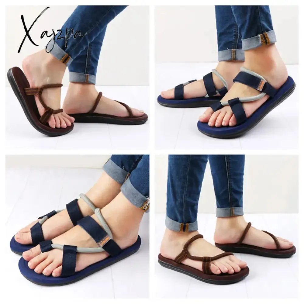 Xajzpa - Summer Men Sandalias Hombre Gladiator Sandals for Male Summer Roman Beach Shoes Flip Flops Slip on Flats Slippers Slides