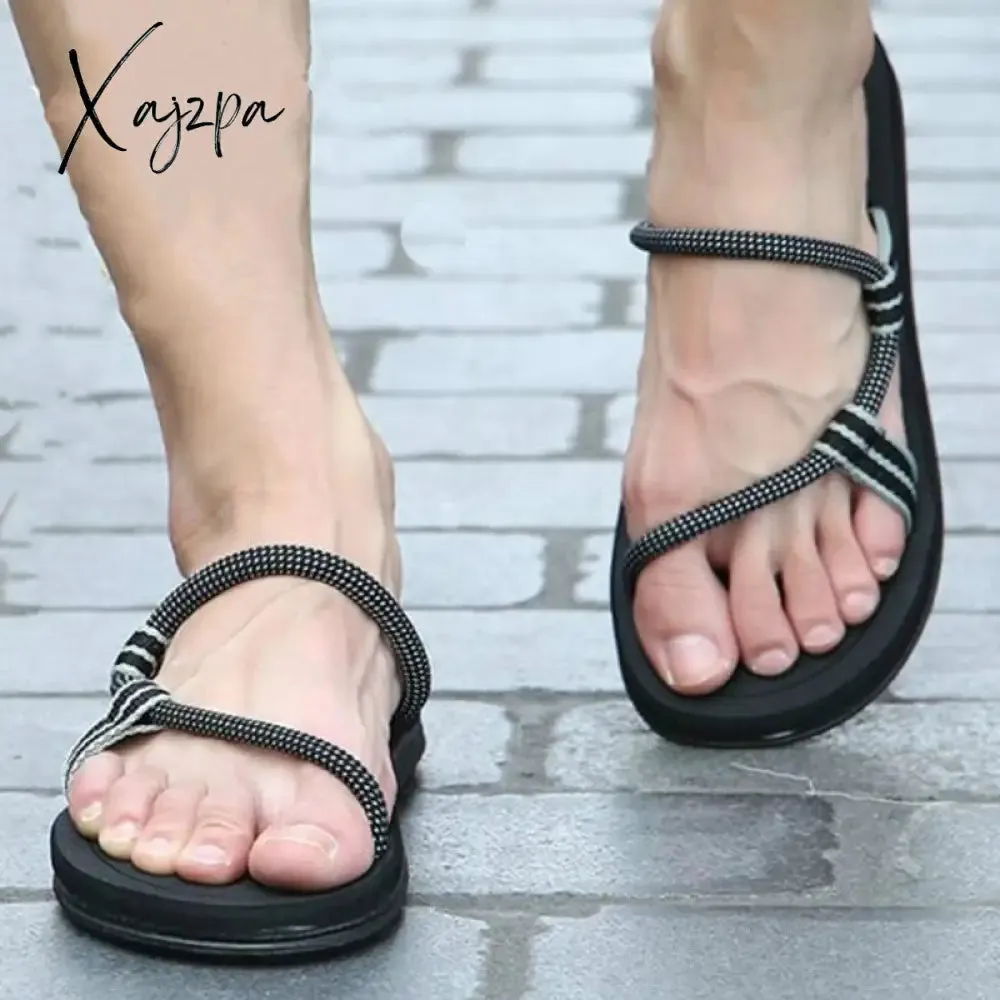 Xajzpa - Summer Men Sandalias Hombre Gladiator Sandals for Male Summer Roman Beach Shoes Flip Flops Slip on Flats Slippers Slides