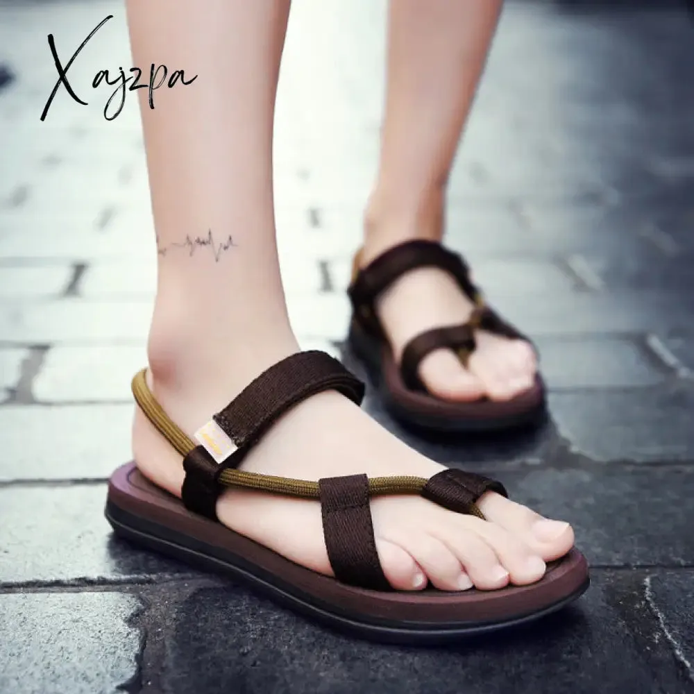 Xajzpa - Summer Men Sandalias Hombre Gladiator Sandals for Male Summer Roman Beach Shoes Flip Flops Slip on Flats Slippers Slides